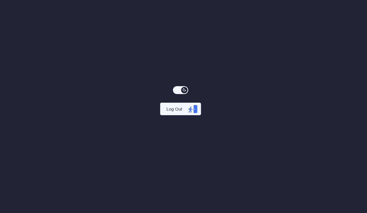 Day night toggle switch with animated sun and moon icons alongside an animated logout button with a walking stick figure built using CSS and JavaScript