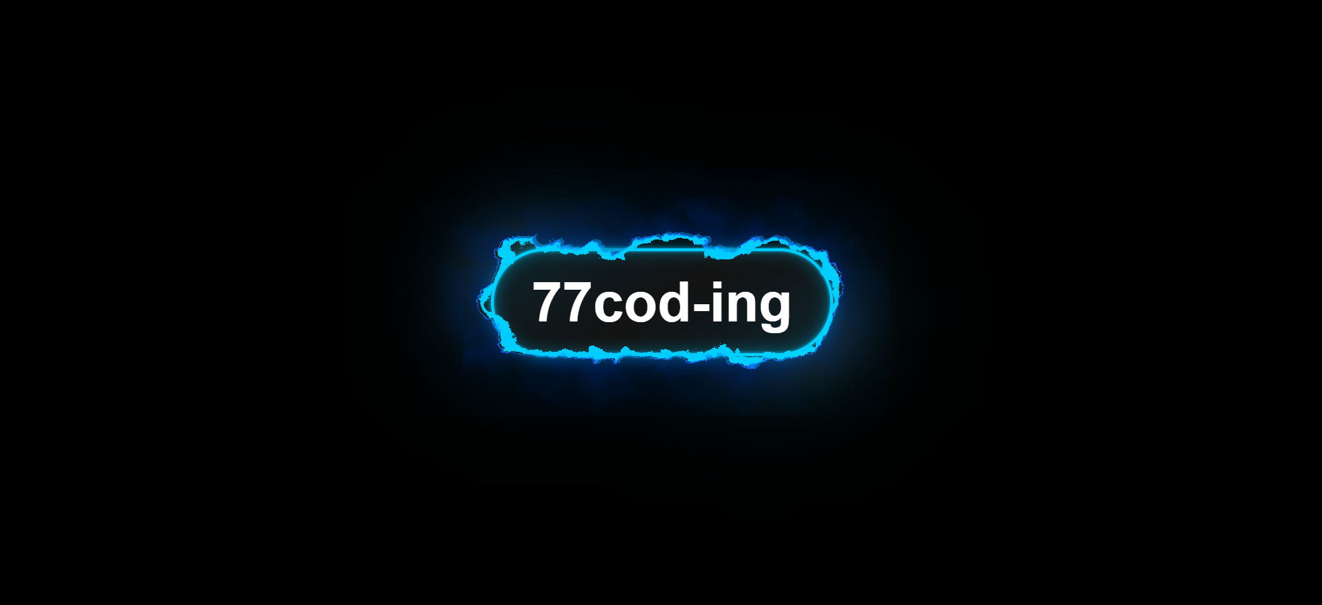 Glowing pill-shaped button labeled 77cod-ing with a crackling blue electric border on a black background